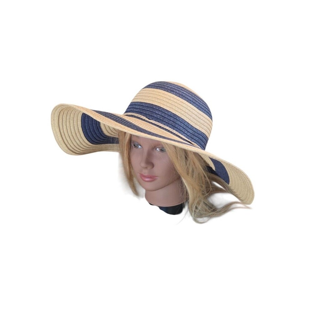 Panama Jack Floppy Wide Brim Paper Braid Straw Sun Hat SPF 50+ Chic Striped